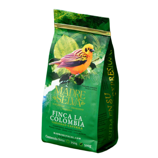 Coffee Bean and Birds. Madre Selva Finca La Colombia Specialty Coffee.