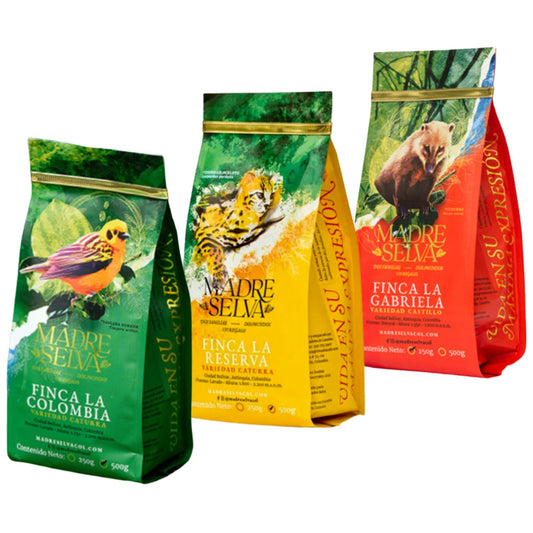Madre Selva Whole Bean Coffee Combo Pack 1.5Lb From Farms La Gabriela, La Reserva and La Colombia