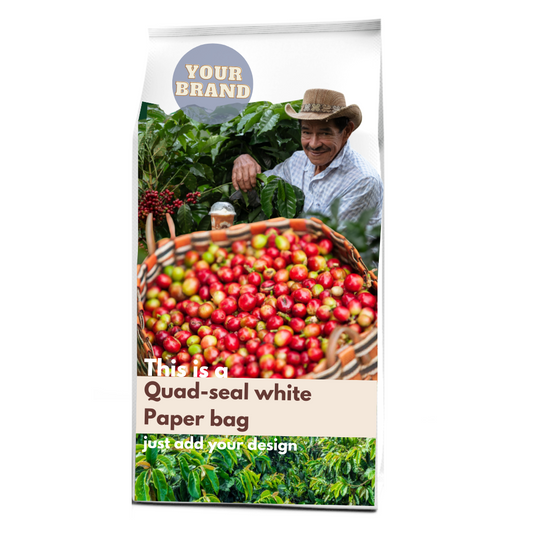 White Kraft coffee bag - Quad seal. Make your own Private label coffee brand